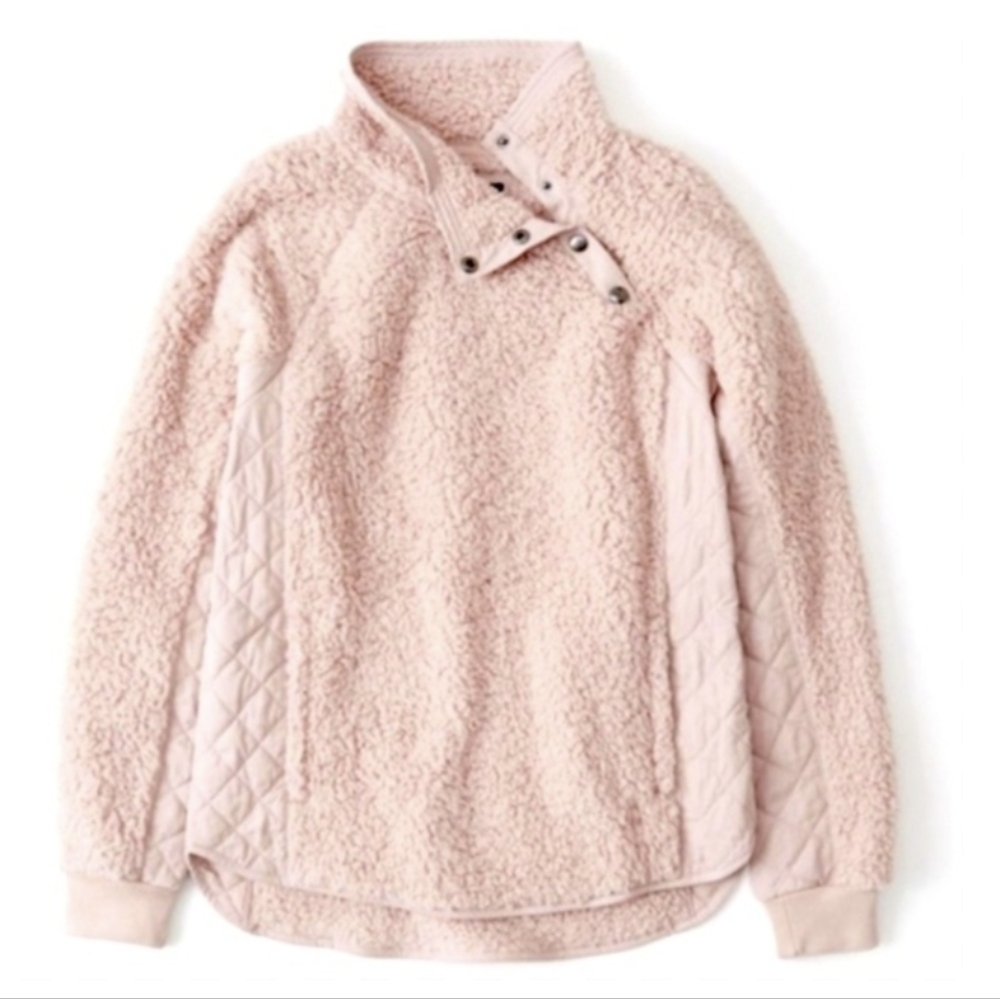 Abercombie & Fitch Asymmetric Sherpa Fleece Pullover Blush Pink Sz Medium